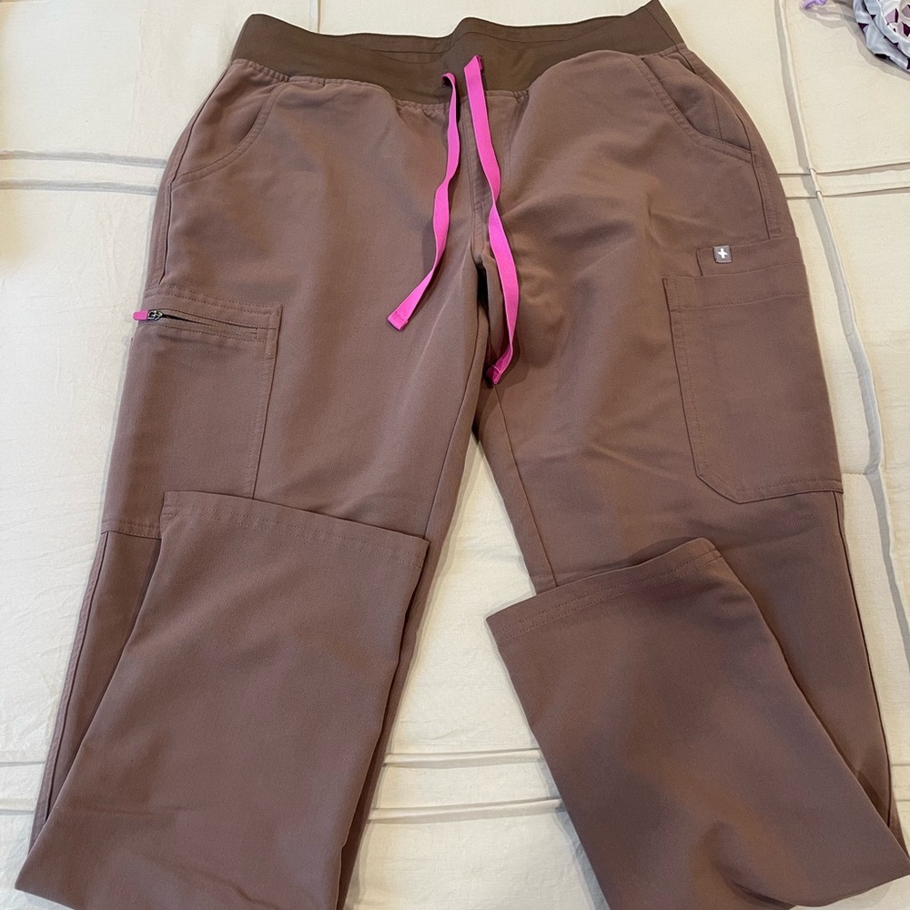 Figs Brown Pants with Pink Accent